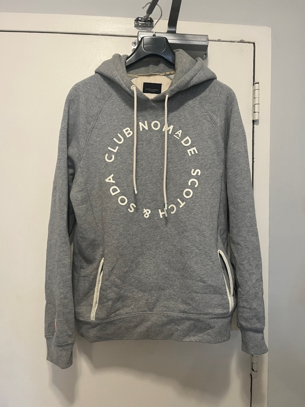 Scotch & Soda Gray Club Nomade Hoodie with Cream Drawcords